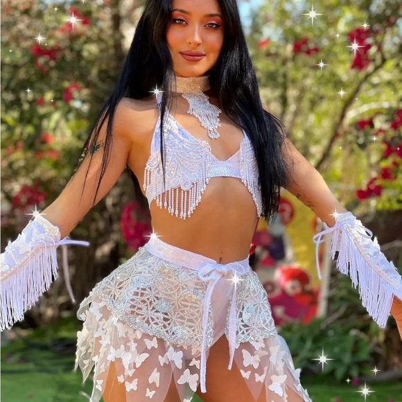 Diosa by Seco 🦋 ‘AFRA’ Set Elegant Iridescent Butterfly Lace Festival Outfit - Picture 1 of 11